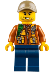 LEGO City Jungle Explorer - Dark Orange Jacket with Pouches, Dark Blue Legs, Dark Tan Cap with Hole, Stubble minifigure