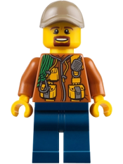LEGO City Jungle Explorer - Dark Orange Jacket with Pouches, Dark Blue Legs, Dark Tan Cap with Hole, Brown Moustache and Goatee minifigure