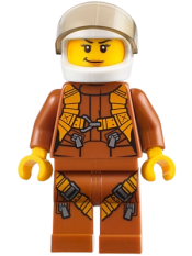 LEGO City Jungle Helicopter Pilot Female - Dark Orange Jumpsuit, Dark Orange Legs with Straps, White Helmet, Trans-Black Visor, Peach Lips minifigure