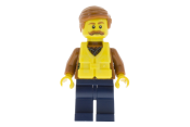 LEGO City Jungle Explorer - Dark Orange Jacket with Pouches, Dark Blue Legs, Dark Orange Smooth Hair, Life Jacket Center Buckle, Moustache minifigure