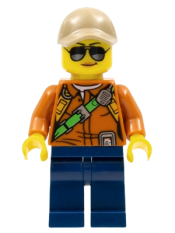 LEGO City Jungle Explorer Female - Dark Orange Shirt with Green Strap, Dark Blue Legs, Dark Tan Cap with Hole, Sunglasses minifigure