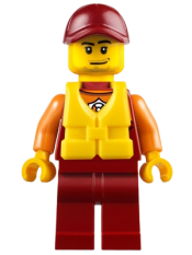 LEGO Coast Guard City - Lifeguard, Dark Red Cap with Smirk and Life Jacket minifigure