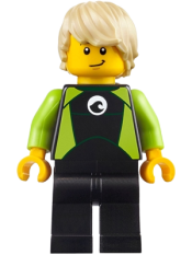 LEGO Coast Guard City - Surfer in Black and Lime Wetsuit, Tan Wavy Hair minifigure