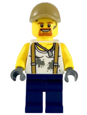 LEGO City Jungle Engineer - White Shirt with Suspenders and Dirt Stains, Dark Blue Legs, Dark Tan Cap with Hole, Goatee minifigure