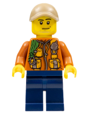 LEGO City Jungle Explorer - Dark Orange Jacket with Pouches, Dark Blue Legs, Dark Tan Cap with Hole, Smirk and Stubble Beard minifigure