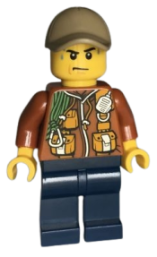 LEGO City Jungle Explorer - Dark Orange Jacket with Pouches, Dark Blue Legs, Dark Tan Cap with Hole, Sweat Drops minifigure