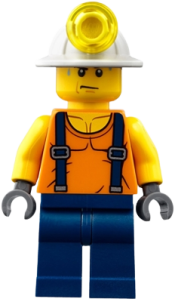 LEGO Miner - Shirt with Straps, Dark Blue Legs, Mining Helmet, Sweat Drops minifigure