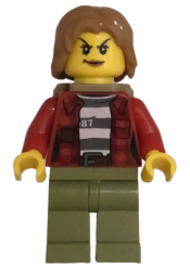 LEGO Mountain Police - Crook Female Jacket over 87 Prison Stripes, Backpack minifigure