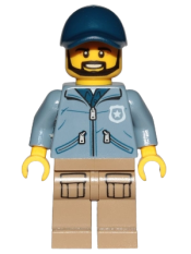 LEGO Mountain Police - Officer Male, Beard, Dark Blue Cap, Sand Blue Jacket minifigure