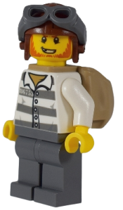 LEGO Mountain Police - Jail Prisoner 86753 Prison Stripes, Aviator Helmet, Backpack minifigure