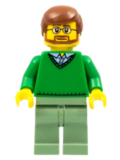 LEGO Green V-Neck Sweater, Sand Green Legs, Reddish Brown Hair, Beard minifigure