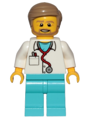LEGO Doctor - Stethoscope, Medium Azure Legs, Dark Tan Smooth Hair, Beard minifigure