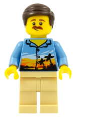 LEGO Hiker, Male Parent, Palm Tree Shirt, Moustache, Dark Brown Smooth Hair minifigure