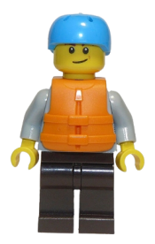 LEGO Rafter, Adult Son, Dark Azure Sports Helmet, Orange 2 Strap Life Jacket minifigure