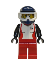 LEGO Trail Cyclist, Female, Red and White Race Jacket, Dark Blue Dirt Bike Helmet minifigure