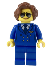 LEGO Pilot, Female, Short Reddish Brown Hair, Blue Airline Uniform minifigure