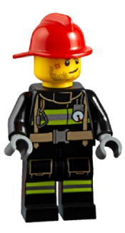 LEGO Fire - Reflective Stripes, Stubble Beard, Red Helmet minifigure