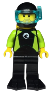 LEGO Diver, Male, Black Flippers and Wetsuit with White Logo, Yellow Scuba Tank minifigure