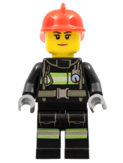 LEGO Fire - Reflective Stripes with Utility Belt, Red Fire Helmet, Peach Lips Closed Mouth Smile minifigure