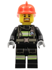 LEGO Fire - Reflective Stripes with Utility Belt, Red Fire Helmet, Brown Goatee minifigure