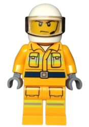 LEGO Fire - Reflective Stripes, Bright Light Orange Suit, White Helmet, Scowl minifigure