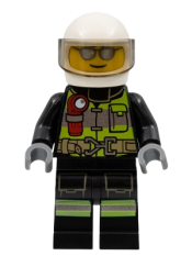 LEGO Fire - Reflective Stripes, Black Suit, White Helmet, Silver Sunglasses minifigure