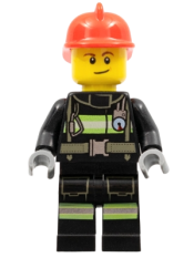 LEGO Fire - Reflective Stripes with Utility Belt, Red Fire Helmet, Lopsided Smile minifigure