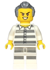 LEGO Sky Police - Jail Prisoner 50380 Prison Stripes, Scowl with Teeth, Dark Bluish Gray Hair with Sideburns minifigure