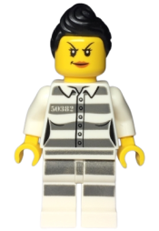 LEGO Sky Police - Jail Prisoner 50382 Prison Stripes, Female, Scowl with Peach Lips, Black Ponytail minifigure