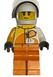 LEGO Desert Rally Racer Driver with Orange 'ViTA RUSH' Logo and Black Eyebrows minifigure