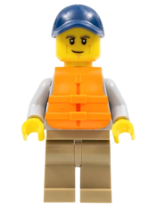 LEGO Kayaker, Dark Blue Cap, Orange 2 Strap Life Jacket minifigure