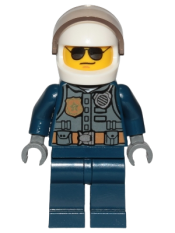 LEGO Police - City Pilot, Jacket with Dark Bluish Gray Vest, Dark Blue Legs, White Helmet, Sunglasses minifigure