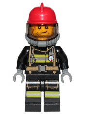 LEGO Fire - Reflective Stripes, Stubble Beard, Red Helmet, Breathing Neck Gear with Blue Air Tanks minifigure