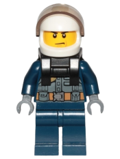 LEGO Police - City Pilot, Jacket with Dark Bluish Gray Vest, Dark Blue Legs, White Helmet, Scowl with Neck Bracket (for Jet Pack) minifigure