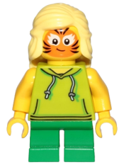 LEGO Girl, Lime Hoodie, Green Short Legs, Orange Cat Face Paint minifigure