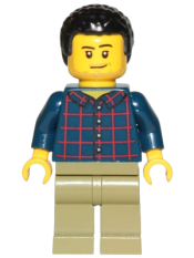 LEGO Dad - Dark Blue Plaid Button Shirt, Olive Green Legs, Black Hair Male with Coiled Texture minifigure