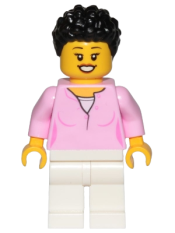 LEGO Mom - Bright Pink Female Top, White Legs, Black Hair Coiled and Short minifigure