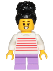 LEGO Girl, White with Red Stripes Sweater, Medium Lavender Short Legs minifigure