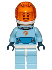 LEGO Astronaut - Male, Bright Light Blue Spacesuit with Blue Belt, Trans Orange Large Visor, Open Mouth Smile minifigure