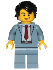 LEGO Reporter - Sand Blue Suit, Dark Red Tie, Black Hair Swept Back Tousled minifigure