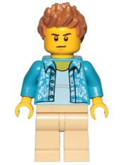 LEGO Camera Operator - Hawaiian Shirt, Tan Legs, Medium Nougat Hair Spiked minifigure