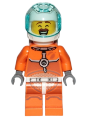 LEGO Astronaut - Male, Orange Spacesuit with Dark Bluish Gray Lines, Trans Light Blue Large Visor, Large Smile with Eyes Closed and Smirk minifigure