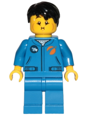 LEGO Astronaut - Male, Blue Jumpsuit, Black Hair Short Tousled with Side Part, Queasy and Open Mouth Smile minifigure