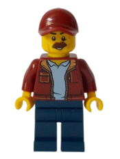 LEGO Man, Dark Red Jacket with Bright Light Blue Shirt, Dark Blue Legs, Dark Red Cap with Hole, Moustache (Taxi Driver) minifigure