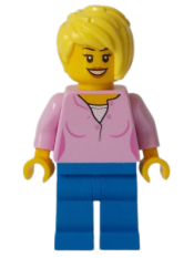 LEGO Toy Store Owner - Bright Pink Female Top, Blue Legs minifigure