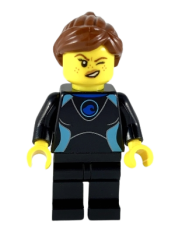 LEGO Surfer - Female, Black Wetsuit with Medium Azure Trim, Reddish Brown Hair minifigure