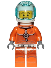 LEGO Astronaut - Male, Orange Spacesuit with Dark Bluish Gray Lines, Trans Light Blue Large Visor, Stubble minifigure