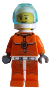 LEGO Astronaut - Male, Orange Spacesuit with Dark Bluish Gray Lines, Trans Light Blue Large Visor, Stubble, Moustache and Sideburns minifigure
