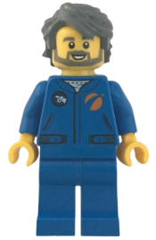 LEGO Astronaut - Male, Blue Jumpsuit, Dark Bluish Gray Hair and Full Angular Beard, Open Mouth Smile minifigure