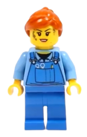 LEGO Mechanic Female, Medium Blue Shirt and Blue Overalls, Dark Orange Ponytail minifigure